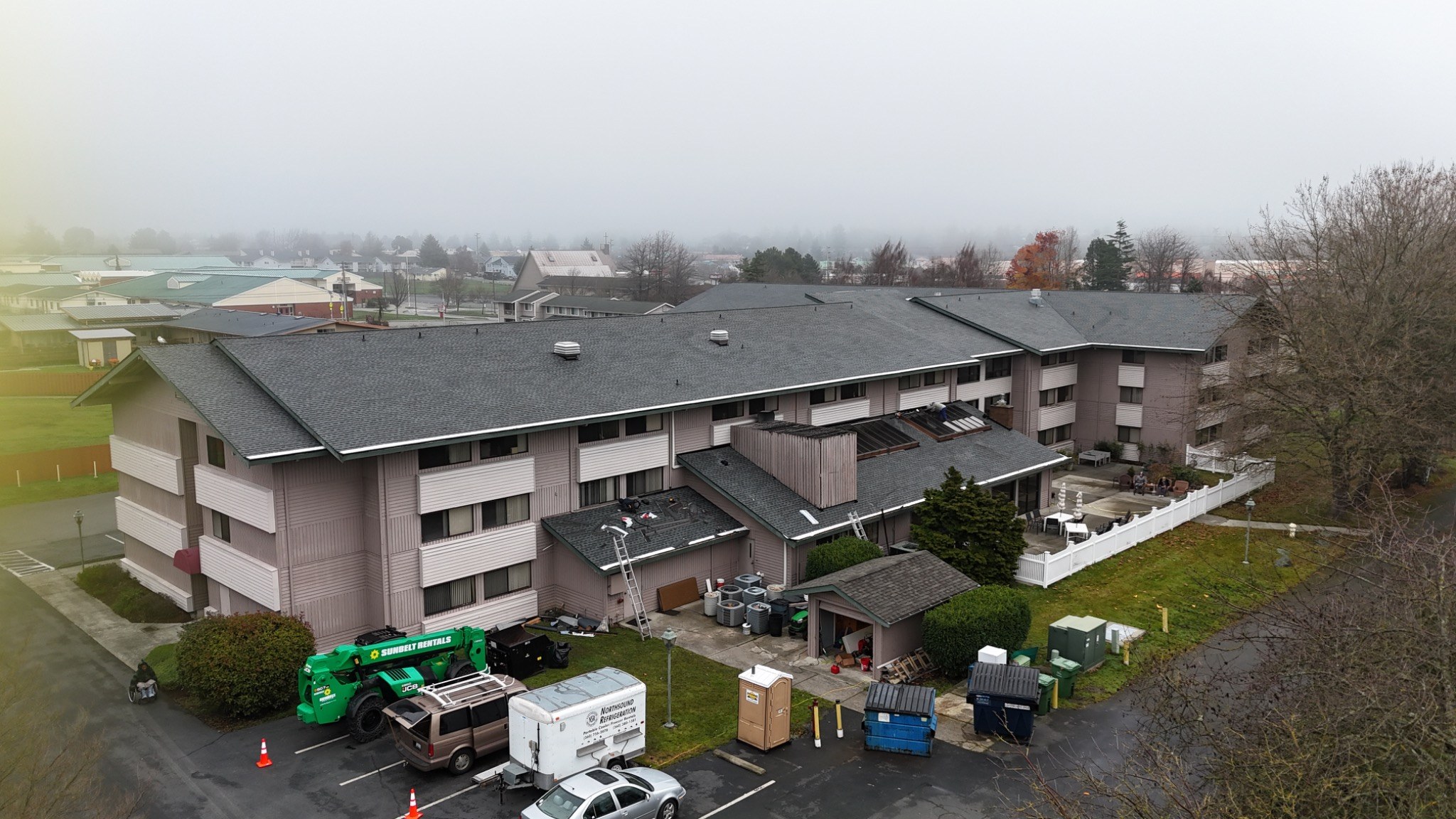 Aerial view of the rear roof planes at Summer Hill in Oak Harbor
